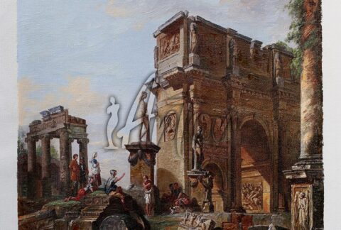 A capriccio with Roman ruins and the Arch of Constantine