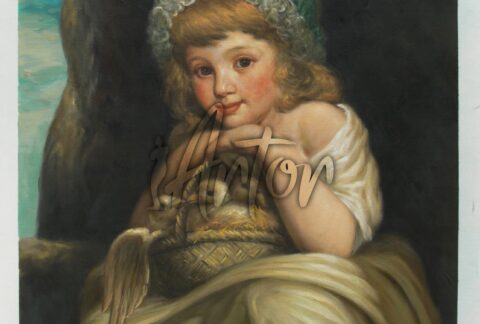 A girl with a basket of birds