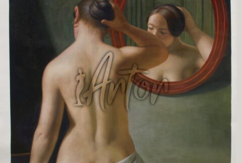 A Nude Woman doing her Hair before a Mirror