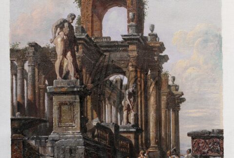 An Architectural Capriccio of the Roman Forum with Philosophers and Soldiers among Ancient Ruins
