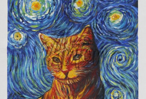 Cat Portrait with Starry Night Background