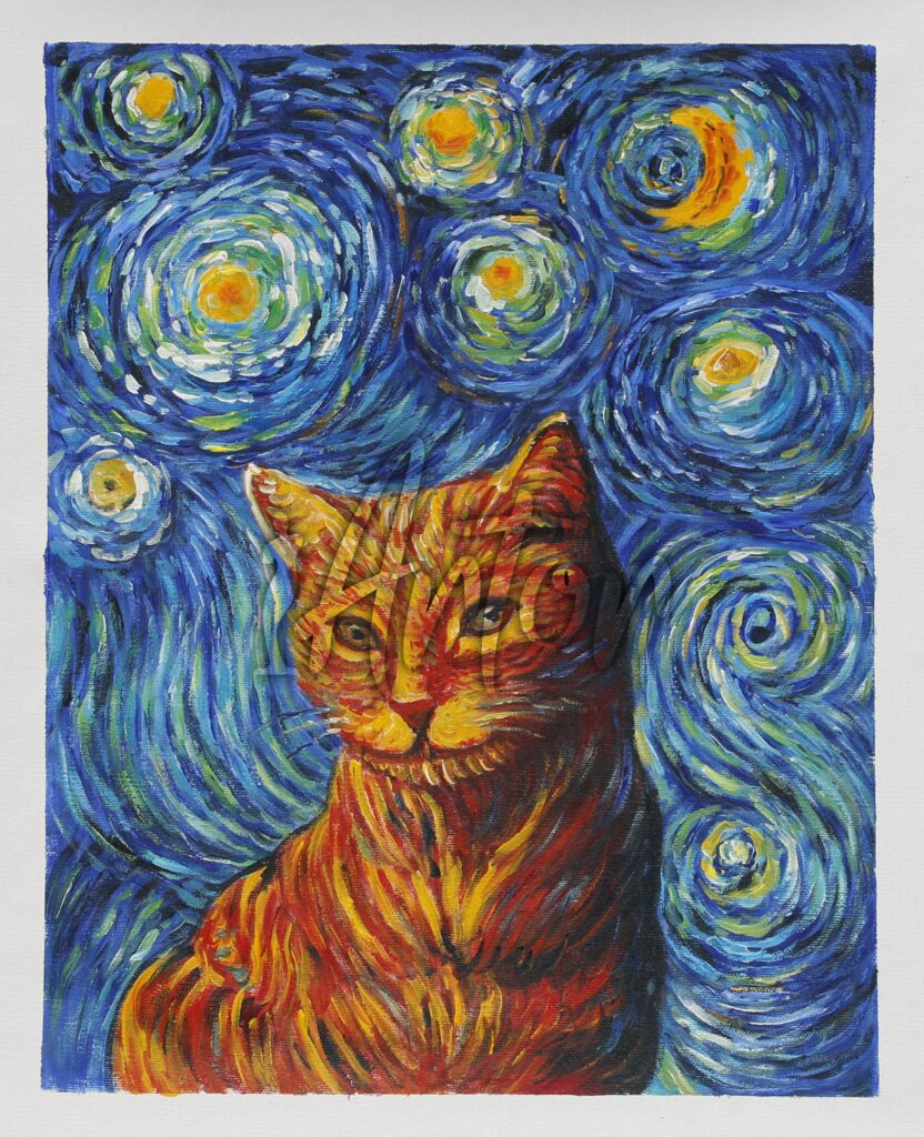Cat Portrait with Starry Night Background - iArtor.com.