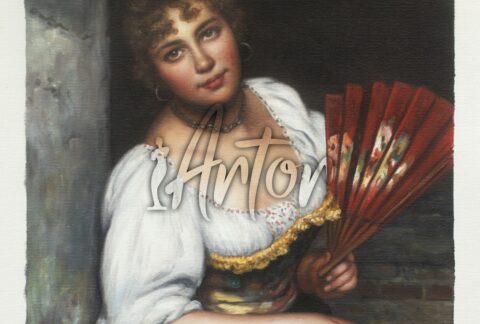 Girl with a Fan Leaning on the Wall