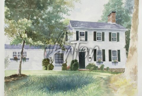 House Around Trees Watercolor