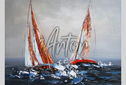 Original Abstract Knife Painting Sailing