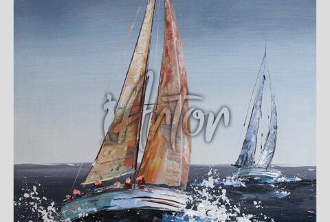 Original Abstract Knife Painting Sailing on the Sea