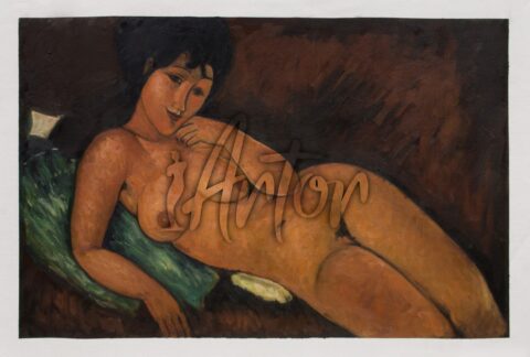 Reclining Nude on a Blue Cushion