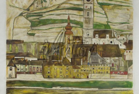 Stein on the Danube with Terraced Vineyards, also known as Stein on the Danube, Seen from the South