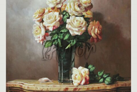 Still Life with Flowers on Wooden Table