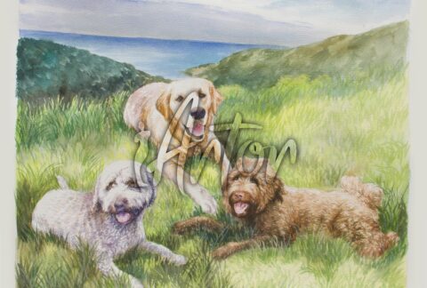 Three Dogs Watercolor
