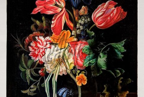 Vase of Tulips, Rose and Other Flowers with Insects