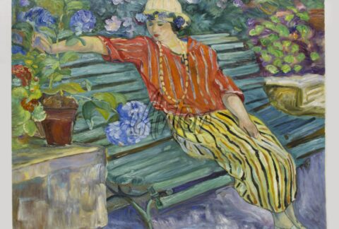 Young Woman Seated with Hydrangeas